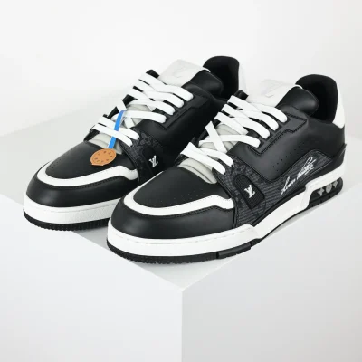 Trainer Sneakers With Jacquard Lettering And Simple Black Calfskin Leather - etkick reps